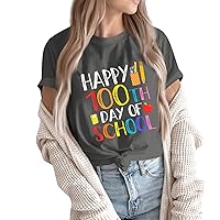 100 Days of School Shirt for Teacher Letter Print Casual Fashion Versatile Loose with Short Sleeve Round Neck Tops