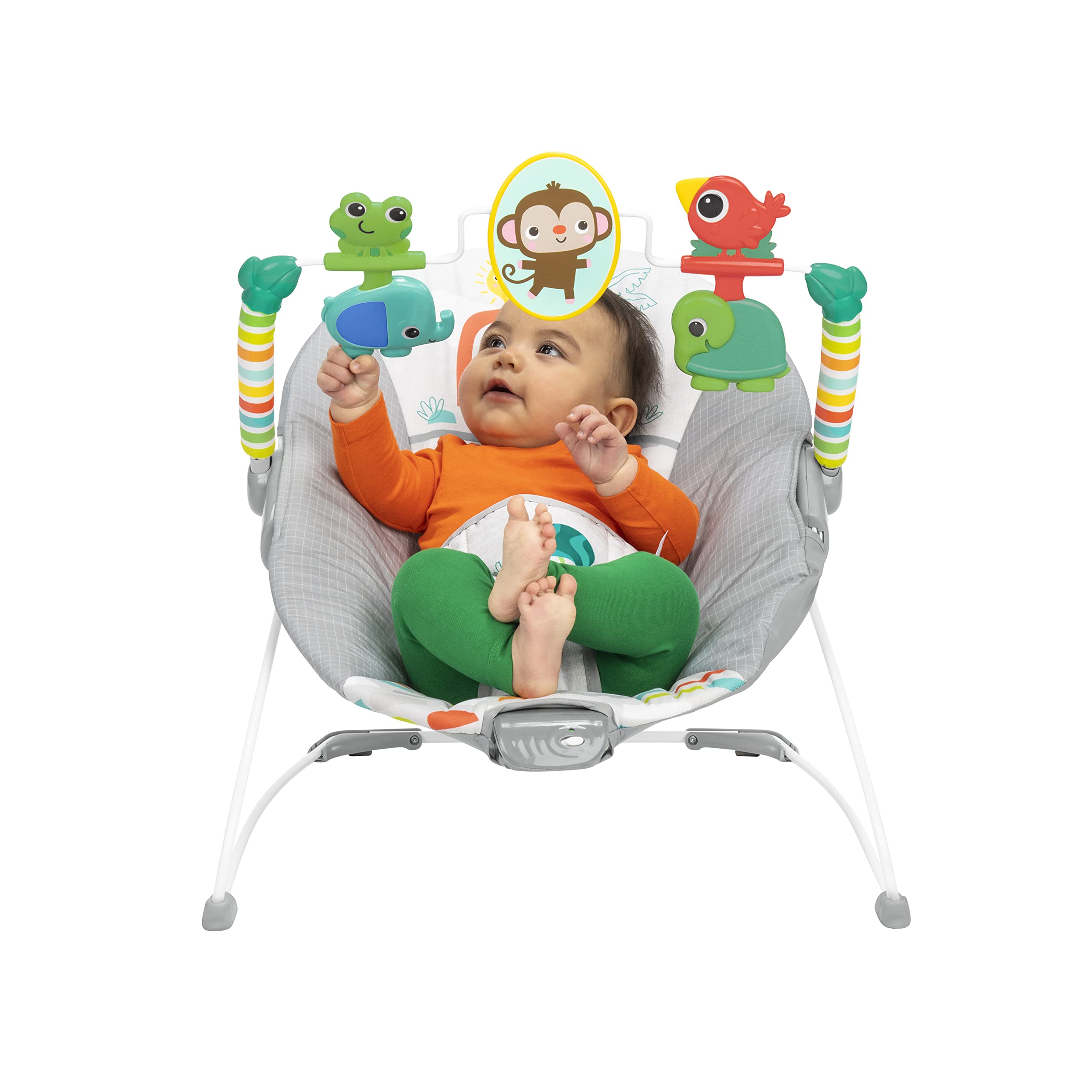 Bright Starts Playful Paradise Comfy Baby Bouncer Seat with Soothing Vibration and Toys, Unisex, 0-6 Months