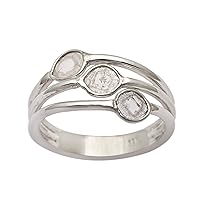 3 Layer split band Natural Diamond Polki plain Ring, 925 Sterling Silver Ring | ring size US 5 to 13