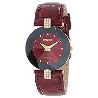 Women's J5.013.M Facet Strass Gold PVD Dimensional Glass Maroon Leather Rhinestone Watch