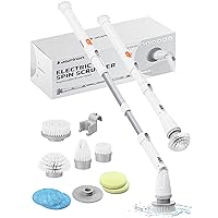 Electric Spin Scrubber, Aspiron Cordless Electric Scrubber for Bathroom, Tub, Tile Floor, 8 Replaceable Brush Heads, Adjustable Angles&Extension Handle, Shower Cleaning Brush for a Long Time Use