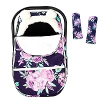 Winter Baby Carseat Cover & Car Seat Belt Covers, Purple Flower Cozy & Warm Cover, Car Seat Strap Covers, Ultra-Soft Breathable