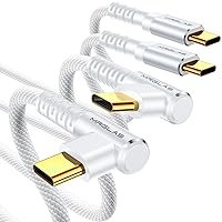 USB C to USB C Cable 60W 3.2A [2-Pack, 6.6+6.6FT] Type C Cable 、Cable Right Angle Gold-Plated Nylon Braided Cord for iPhone 15 Pro Max Plus Samsung S24 S23 S22 iPad Pro MacBook