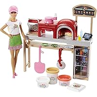 Barbie Pizza Chef Doll & Playset, Toy Oven & Counter with Sliding Conveyer Belt, Molds, 3 Dough Colors & Accessories