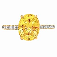 2.81 Brilliant Oval Cut Solitaire W/Accent Natural Yellow Citrine Anniversary Promise Engagement ring Solid 18K Yellow Gold