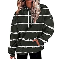 Women Oversized Striped Hoodies Lightweight Sweatshirt with Pocket, Casual Drawstring Pullover Sweater Fall Tops