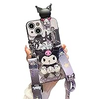 Cute Case Compatible with iPhone 12,Kawaii Silicone Protective Case with Cartoon Foldable Finger Grip Holder for Women Girls Black