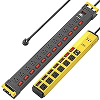 Surge Protector Power Strip with USB, Individual Switches and Flat Plug, CRST ECO-Friendly 6-Outlet Metal Heavy Duty Power Strip (1200 Joules) Circuit Breaker, 6-Feet 14AWG Cord (with Fastening Tie)