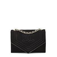 Chanel, Pre-Loved Black Suede Triborder Envelope Flap Shoulder Bag Small, Black