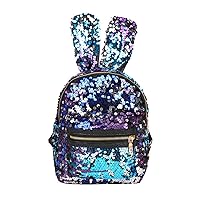 Sequin backpack Shoulder Bag For Women With Cute Rabbit Ears Backpack Sequins Shoulder Bag Travel Day pack (Purple Blue)