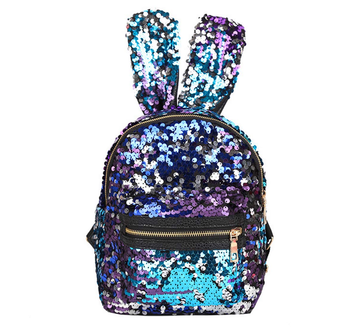 Shoulder Bag For Women With Cute Rabbit Ears Backpack Sequins Shoulder Bag Travel Day pack(Purple Blue)