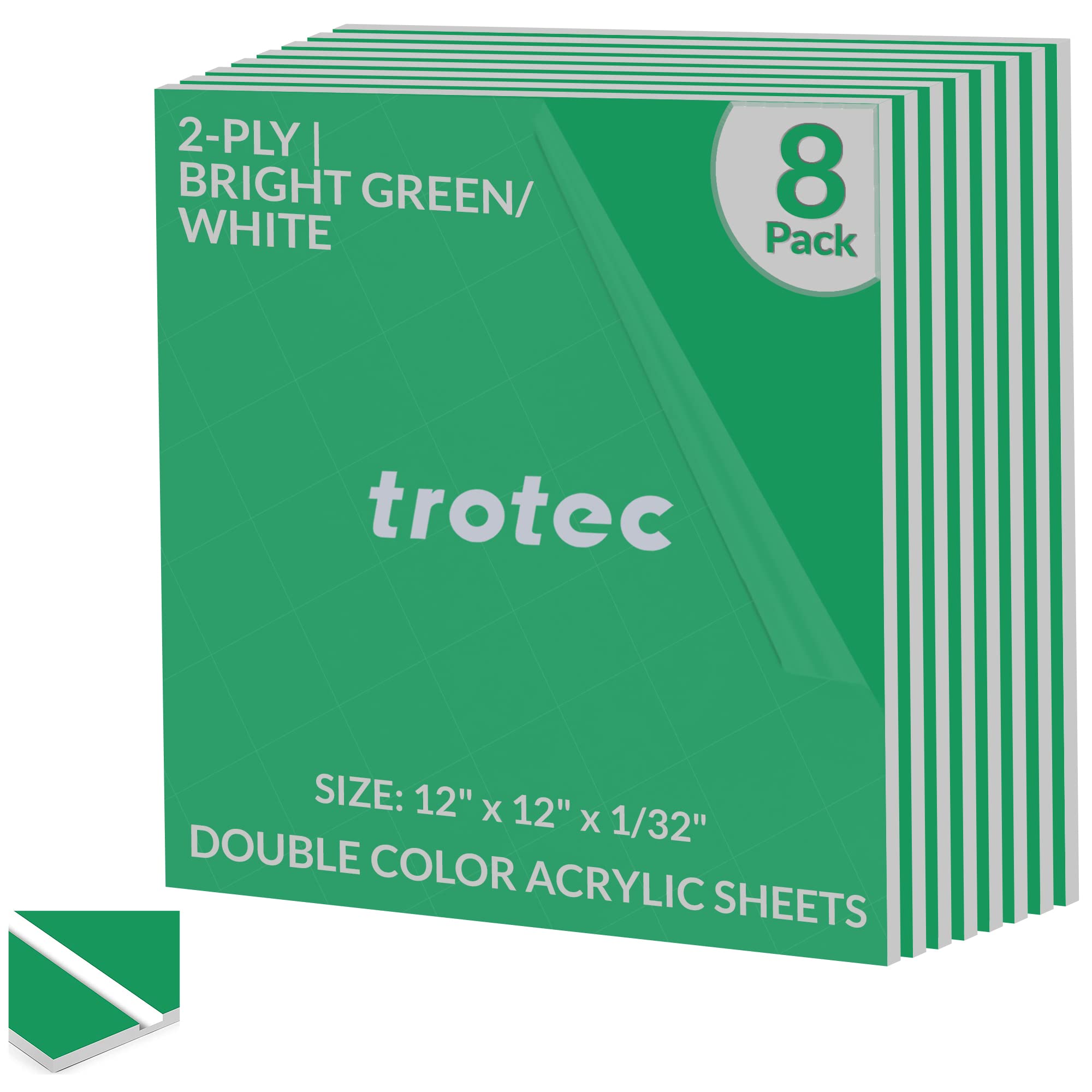 Trotec TroLase | 12x12x1/8, 8 Pcs | Black/White | 2 Ply | Modified  Acrylic | Laser Engraving Double Color Plastic Sheet | Engraving Blanks for