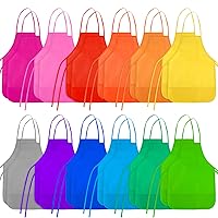 Kids Painting Aprons 24 Pieces 12 Colors Kids Art Aprons with 2 Roomy Pockets Kids Aprons for Art Painting Activity Kitchen Crafts