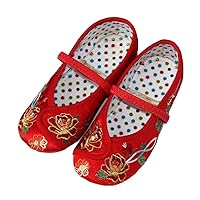 Children's Flower Shoes Girls Embroidered Toddler Shoes (30, Red)