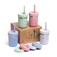 Elk and Friends Stainless Steel Cups | Mason Jar 10oz | Kids & Toddler Cups with Silicone Sleeves & Straws with Stopper | Spill proof Smoothie Cups