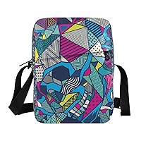 Colorful Geometric Skull Messenger Bag for Women Men Crossbody Shoulder Bag Cell Phone Pouch Purse Sling Shoulder Bag with Adjustable Strap for Teen Girls
