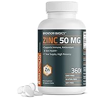 Zinc 50 MG High Potency One Year Supply Supports Immune, Antioxidant & Skin Health - Non-GMO, 360 Vegetarian Tablets