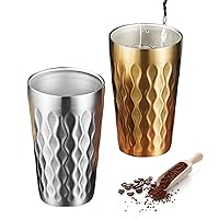 2Pcs Stainless Steel Cups 550ML Double-Wall Insulated Cold Water Cup Reusable Travel Cups Stackable Drinking Cup for Home Party Bar