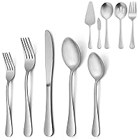 45 Piece Silverware Set with Serving Utensils, LIANYU Flatware Cutlery Set for 8, Include Knife Fork Spoon, Fancy Satin Finish Eating Utensils Tableware Set for Home Restaurant Party, Matte Finish