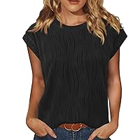 Women's Short Sleeve Dressy Tops Crewneck Textured Tops Cute Summer Tops 2024 Basic T-Shirts Work Blouses Black S