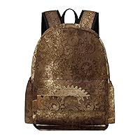 Metal Copper Gears Cogs Pattern Casual Backpack Travel Hiking Laptop Business Bag for Men Women Work Camping Gym