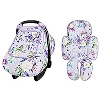 Infant Car Seat Insert & Car Seat Covers for Babies, Purple Baby Car Seat Head Support, Warm Infant Car Seat Cover, Windproof, Floral