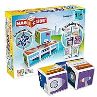 GEOMAG MagiCube Transport 4-Piece Magnetic Stacking Cubes Building Set, Toddlers & Kids Ages 1.5+, STEM Educational Toy, Swiss-Made, Creativity, Imagination, Learning, 6 Adorable Building Ideas