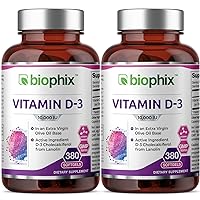 biophix Vitamin D-3 10000 IU 380 Softgels Vitamin 2 Pack - High-Potency in Extra Virgin Olive Oil Non-GMO Soy-Free Supports Strong Bones Immune Health and K2