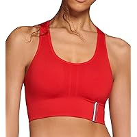 Tommy Hilfiger Performance Racerback Seamless Longline Sports Bras for Women, Rich Red, Large