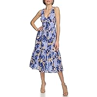 Tommy Hilfiger Women's Sleeveless Tiered Midi Dress, Sesame/Blue