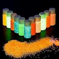 Glow in The Dark Glitter, SEISSO 12 Bottles Luminous Glitter with UV Flashlight Set, 10g/Bottle Chunky Glitter Powder for Resin Arts Crafts, Body Face Nail Glitter, Tumbler Slime Glitter