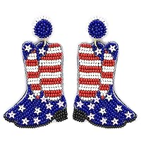 Beaded Patriotic Boots Post Earrings Handmade US Flag Earrings
