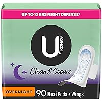 Clean & Secure Overnight Maxi Pads with Wings, 90 Count (3 Packs of 30) (Packaging May Vary)