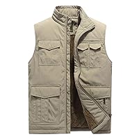 Flygo Men's Winter Warm Outdoor Padded Puffer Vest Thick Fleece Lined Sleeveless Jacket