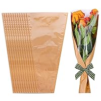 Whaline 100Pcs Flower Wrapping Bags Kraft Paper Floral Packing Sleeves Bouquet Bags Clear Floral Packaging Bulk for Wedding Graduation Anniversary Valentine Day Florist Supplies, 9.8x3.9x17.9 Inch
