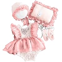 Yuehuam Newborn Photography Prop Girl Outfits Baby Lace Romper Hat Pillow Shoes set Infant Photoshoot Skirt Clothes