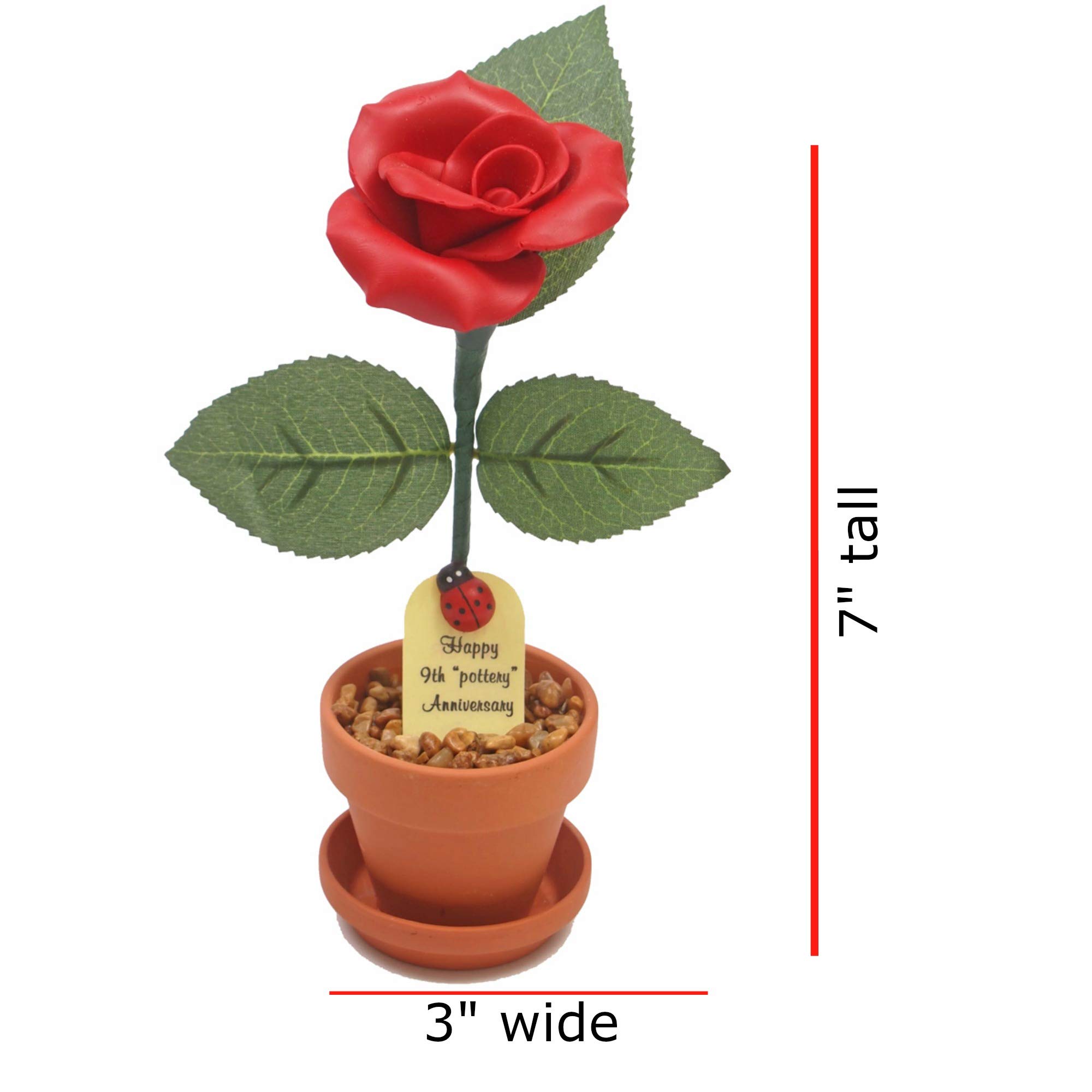 JustPaperRoses 9th Year Wedding Anniversary 7 inch Potted Pottery Desk Rose Flower