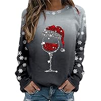 Womens Christmas Tops Wine Glass Graphic Long Sleeve Raglan Sweatshirts Cute Snowflake Print Pullover Holiday Shirts