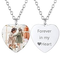 Personalized Photo Necklace Men Women, Stainless Steel/18K Gold Plated Chain, Custom Picture Image Engrave Text Rectangular/Heart/Oval/Dogtag Pendant DIY Memorial Jewelry,Send Gift Box