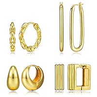Gold Hoop Earrings for Women Chunky Gold Earrings 14K Gold Plated Earrings Lightweight Square Gold Hoops Girls Gift Gold Jewelry Hypoallergenic Sensitive Ears