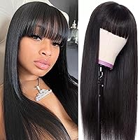 Straight Human Hair Wigs with Bangs None Lace Front Wigs 150% Density Brazilian Virgin Hair Glueless Machine Made Wigs for Black Women Natural Color(16 Inch, Straight)