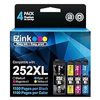 E-Z Ink (TM Remanufactured Ink Cartridge Replacement for Epson 252XL 252 XL T252XL120 to use with Workforce WF-7110 WF-7720 WF-7710 WF-3620 WF-3640 (1 Large Black, 1 Cyan, 1 Magenta, 1 Yellow) 4 Pack