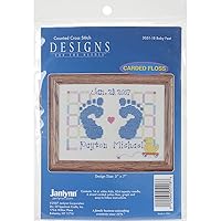 Janlynn Counted Cross Stitch Kit, Baby Feet Birth Announcement Blue, By the yard