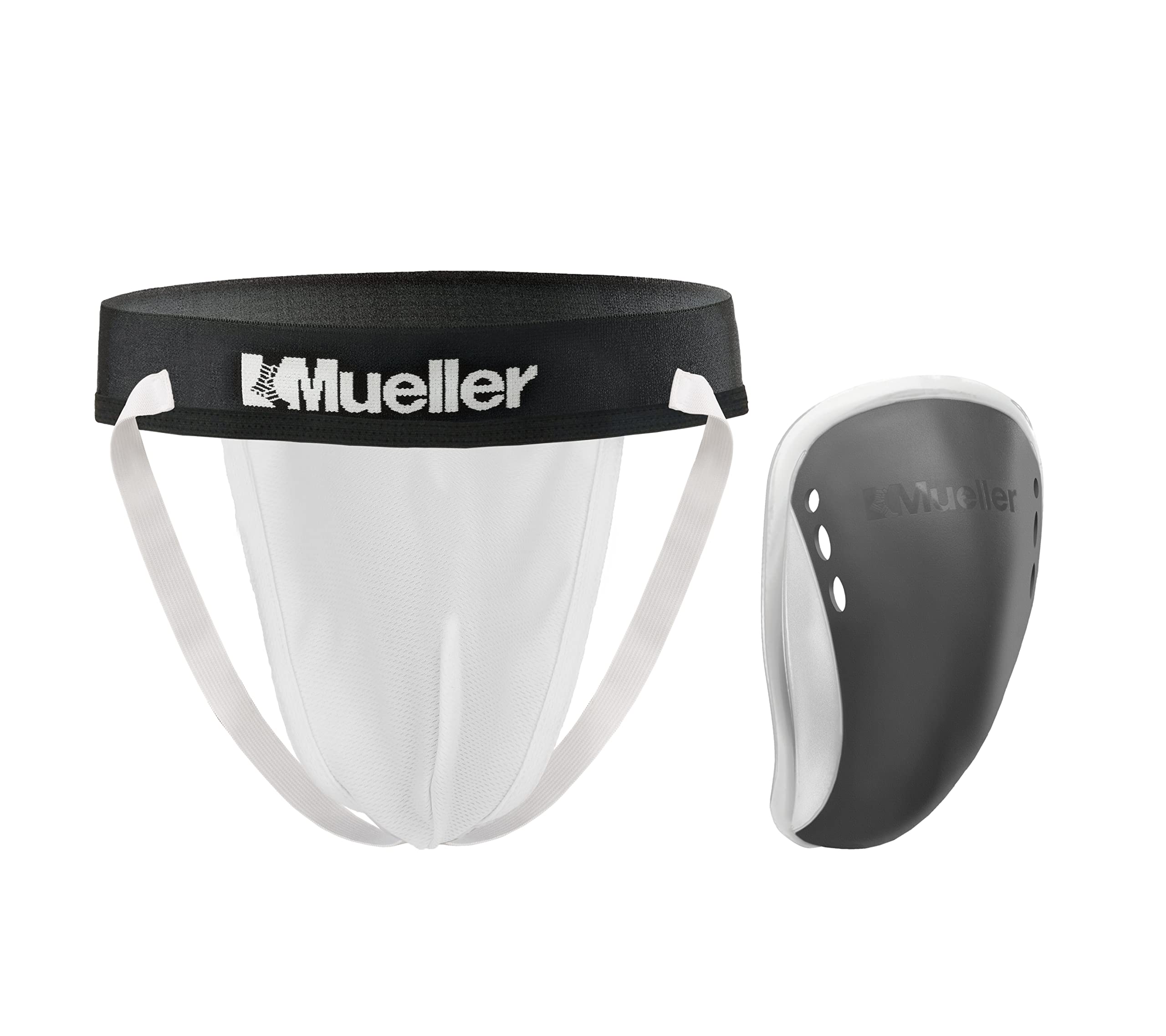 Mueller Adult Athletic Supporter with Flex Shield Cup, White/Gray, Small