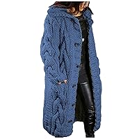 RMXEi Women Hood Cardigan Large Size Sweater Pocket Single Breasted Long Sleeves Coat