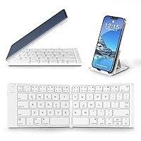 Samsers Foldable Bluetooth Keyboard - Portable Wireless Full Size Keyboard (Sync Up to 3 Devices), Ultra-Slim Aluminum Travel Folding Keyboard for iPhone iPad Mac Android Windows iOS, White & Blue