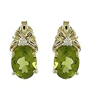 Peridot Oval Shape Gemstone Jewelry 10K, 14K, 18K Yellow Gold Stud Earrings For Women/Girls