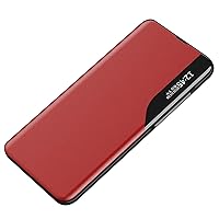 Luxury Flip Case for Samsung Galaxy S22/S22 Plus/S22 Ultra 5G, Premium PU Leather Smart Sleep/Wake Up Function View Window Business Phone Case,Red,s22 plus 6.6''
