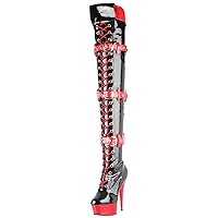 by Pleaser Women's Medic Knee-High Boot,Black/Red Patent,9 M US