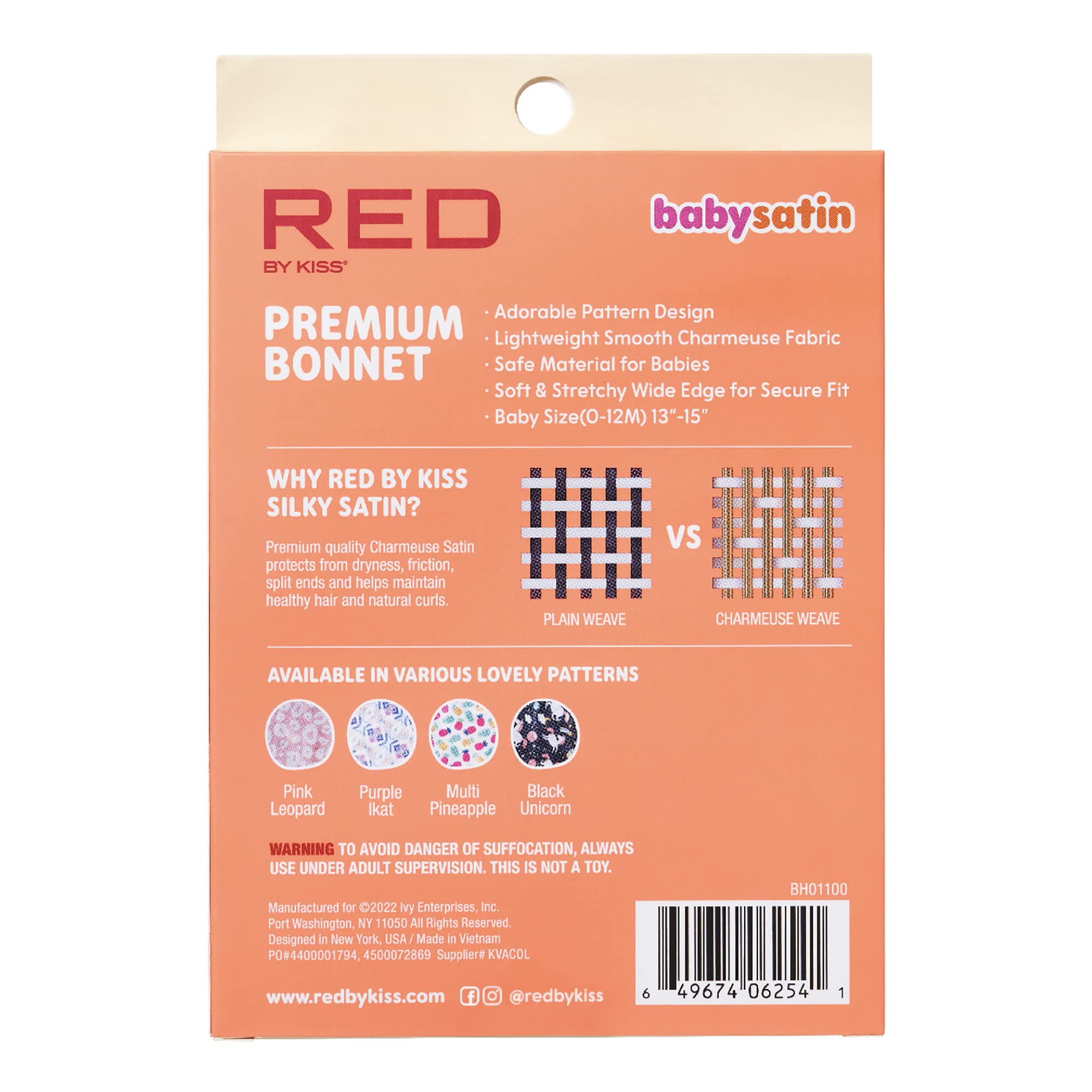 Red by Kiss Baby Satin Bonnet Sleep Caps Hair Wraps Hair Bonnet (Pink Leopard)